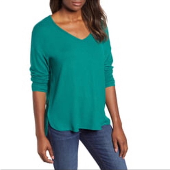 Gibson Sweaters - New Gibson Cozy V-Neck Emerald Green Top Sz L